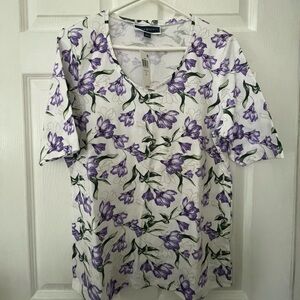 Karen Scott Purple Floral Short Sleeve Top